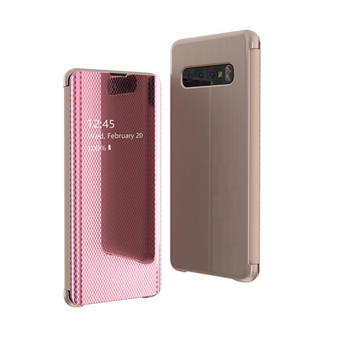 Funda de Cuero Cartera con Soporte Espejo Carcasa A01 para Samsung Galaxy S10 Plus Oro Rosa