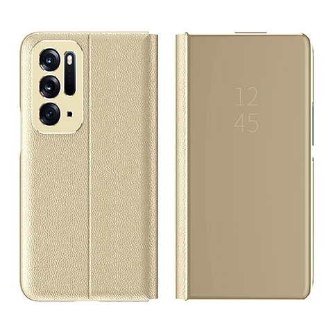 Funda de Cuero Cartera con Soporte Espejo Carcasa L01 para Oppo Find N 5G Oro