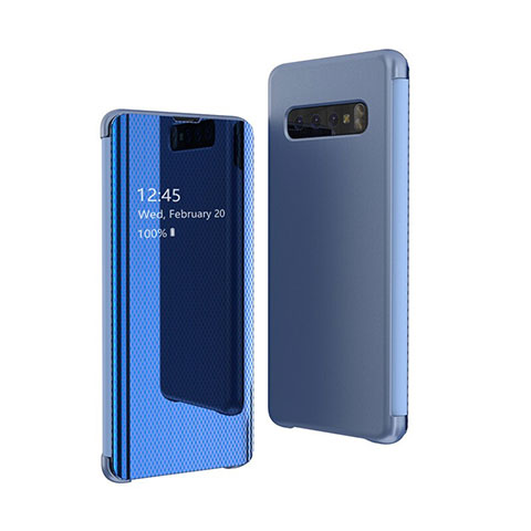 Funda de Cuero Cartera con Soporte Espejo Carcasa L01 para Samsung Galaxy S10 5G SM-G977B Azul