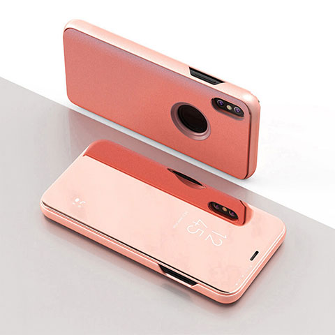 Funda de Cuero Cartera con Soporte Espejo Carcasa L02 para Apple iPhone Xs Max Oro Rosa