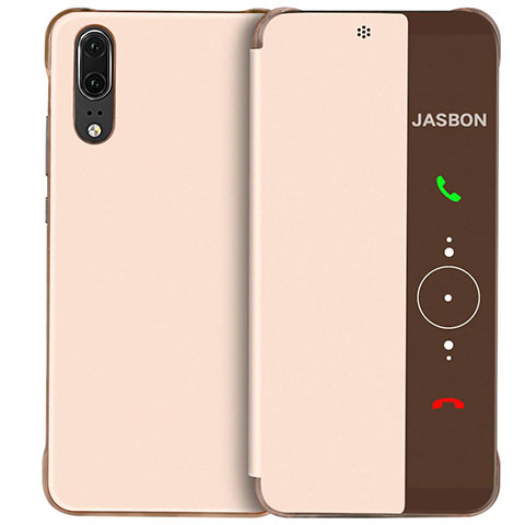 Funda de Cuero Cartera con Soporte Espejo Carcasa L02 para Huawei P20 Oro