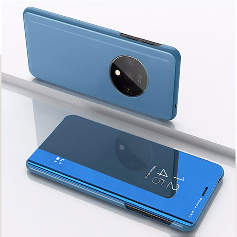 Funda de Cuero Cartera con Soporte Espejo Carcasa L02 para OnePlus 7T Azul Cielo