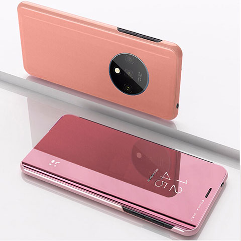 Funda de Cuero Cartera con Soporte Espejo Carcasa L02 para OnePlus 7T Oro Rosa