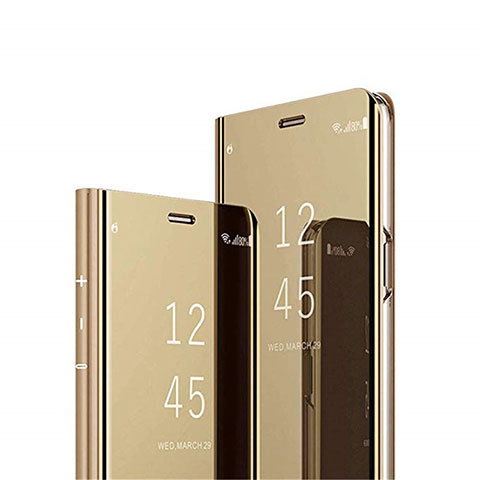 Funda de Cuero Cartera con Soporte Espejo Carcasa L02 para Samsung Galaxy M21s Oro
