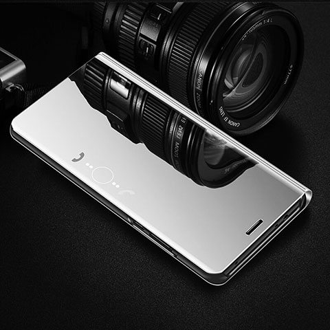 Funda de Cuero Cartera con Soporte Espejo Carcasa L02 para Xiaomi Mi Note 10 Lite Plata