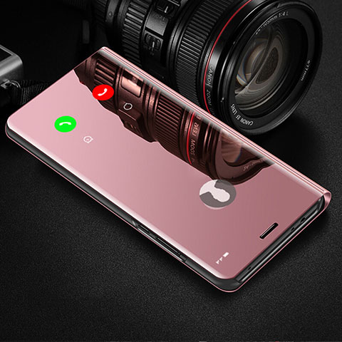 Funda de Cuero Cartera con Soporte Espejo Carcasa L02 para Xiaomi Redmi Note 9 Oro Rosa