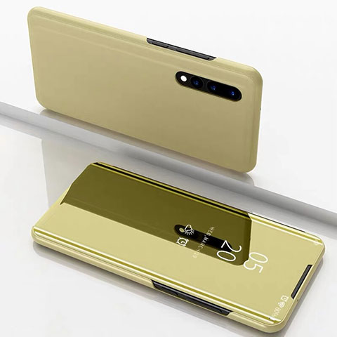 Funda de Cuero Cartera con Soporte Espejo Carcasa M01 para Samsung Galaxy A70 Oro