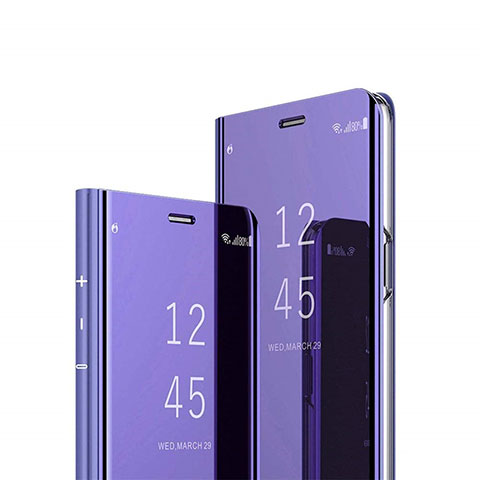 Funda de Cuero Cartera con Soporte Espejo Carcasa M01 para Xiaomi Mi Note 10 Morado