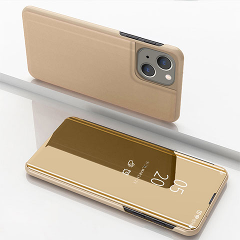 Funda de Cuero Cartera con Soporte Espejo Carcasa para Apple iPhone 14 Oro