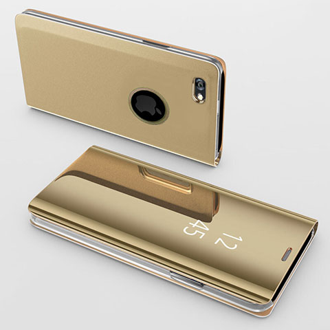 Funda de Cuero Cartera con Soporte Espejo Carcasa para Apple iPhone 6S Oro