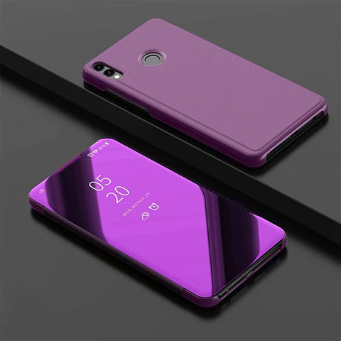 Funda de Cuero Cartera con Soporte Espejo Carcasa para Huawei Honor 8X Morado