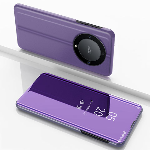 Funda de Cuero Cartera con Soporte Espejo Carcasa para Huawei Honor X9b 5G Purpura Claro