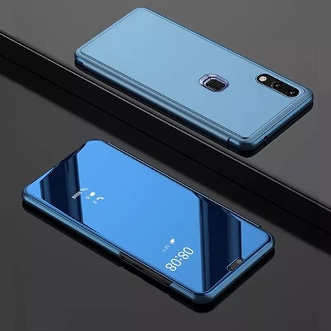 Funda de Cuero Cartera con Soporte Espejo Carcasa para Huawei Y7 (2019) Azul