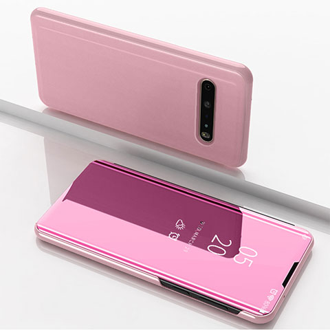 Funda de Cuero Cartera con Soporte Espejo Carcasa para LG V60 ThinQ 5G Oro Rosa