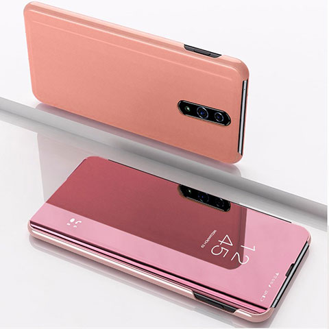 Funda de Cuero Cartera con Soporte Espejo Carcasa para Oppo Reno Oro Rosa