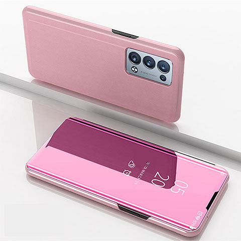 Funda de Cuero Cartera con Soporte Espejo Carcasa para Oppo Reno6 Pro+ Plus 5G Oro Rosa