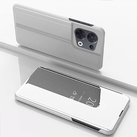 Funda de Cuero Cartera con Soporte Espejo Carcasa para Oppo Reno8 Pro+ Plus 5G Plata