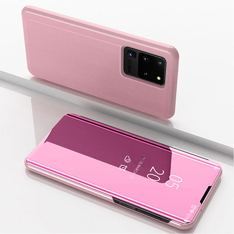Funda de Cuero Cartera con Soporte Espejo Carcasa para Samsung Galaxy S20 Ultra 5G Oro Rosa