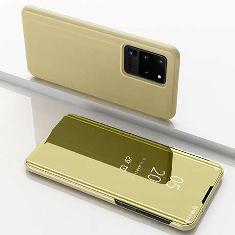 Funda de Cuero Cartera con Soporte Espejo Carcasa para Samsung Galaxy S20 Ultra Oro