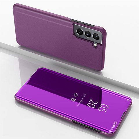 Funda de Cuero Cartera con Soporte Espejo Carcasa para Samsung Galaxy S21 FE 5G Morado