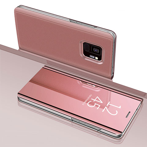 Funda de Cuero Cartera con Soporte Espejo Carcasa para Samsung Galaxy S9 Oro Rosa