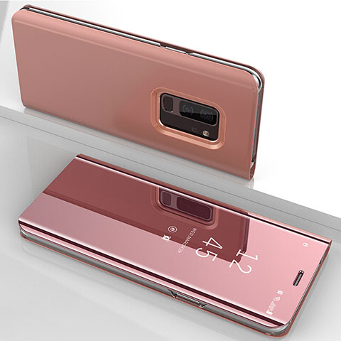 Funda de Cuero Cartera con Soporte Espejo Carcasa para Samsung Galaxy S9 Plus Oro Rosa