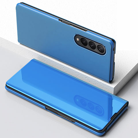 Funda de Cuero Cartera con Soporte Espejo Carcasa para Samsung Galaxy Z Fold3 5G Azul
