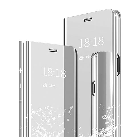 Funda de Cuero Cartera con Soporte Espejo Carcasa para Xiaomi Mi A3 Lite Plata