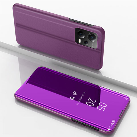 Funda de Cuero Cartera con Soporte Espejo Carcasa para Xiaomi Redmi Note 12 5G Morado