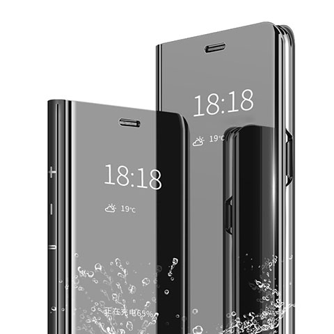 Funda de Cuero Cartera con Soporte Espejo Carcasa para Xiaomi Redmi Note 7 Negro