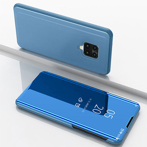 Funda de Cuero Cartera con Soporte Espejo Carcasa para Xiaomi Redmi Note 9 Pro Azul