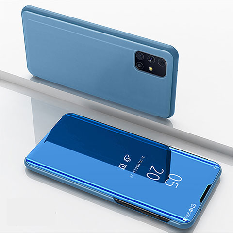 Funda de Cuero Cartera con Soporte Espejo Carcasa ZL1 para Samsung Galaxy M31s Azul