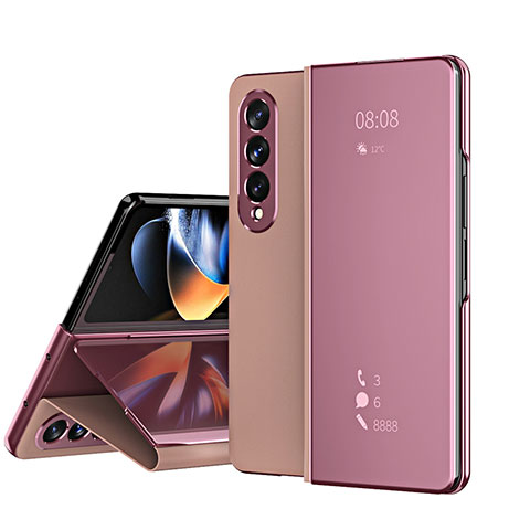 Funda de Cuero Cartera con Soporte Espejo Carcasa ZL1 para Samsung Galaxy Z Fold3 5G Oro Rosa