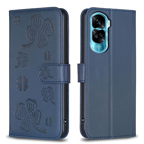 Funda de Cuero Cartera con Soporte Flores Carcasa BF1 para Huawei Honor 90 Lite 5G Azul