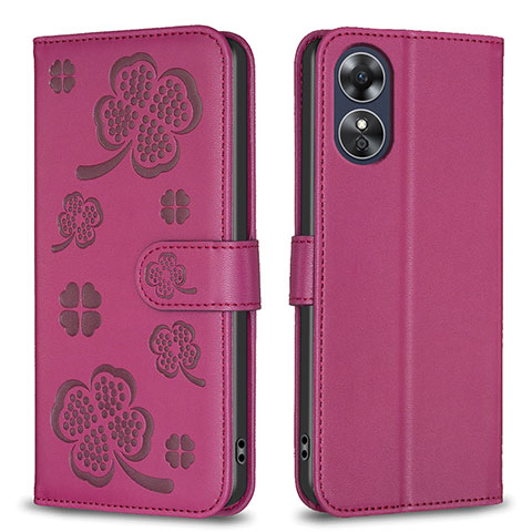 Funda de Cuero Cartera con Soporte Flores Carcasa BF1 para Oppo A17 Rosa Roja