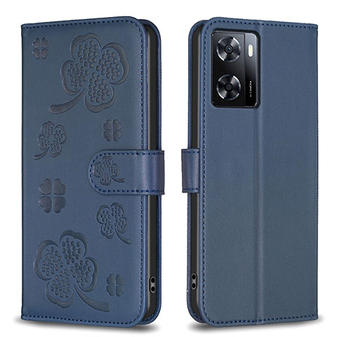 Funda de Cuero Cartera con Soporte Flores Carcasa BF1 para Oppo A57 4G Azul