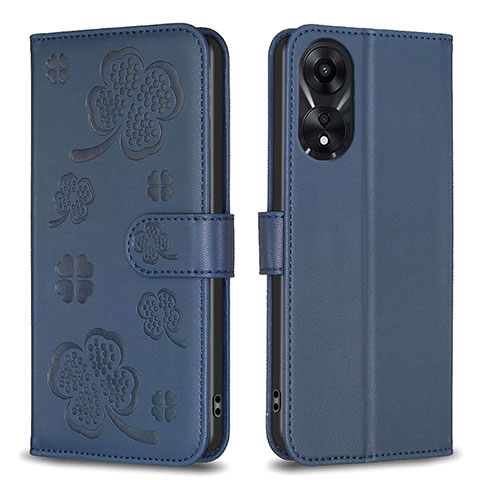 Funda de Cuero Cartera con Soporte Flores Carcasa BF1 para Oppo A58 5G Azul