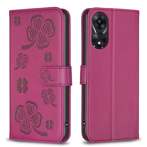 Funda de Cuero Cartera con Soporte Flores Carcasa BF1 para Oppo A58 5G Rosa Roja