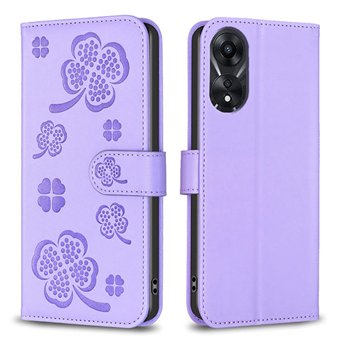 Funda de Cuero Cartera con Soporte Flores Carcasa BF1 para Oppo A78 5G Morado