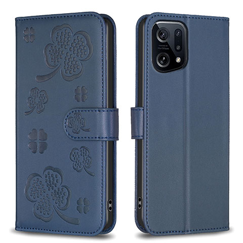 Funda de Cuero Cartera con Soporte Flores Carcasa BF1 para Oppo Find X5 5G Azul