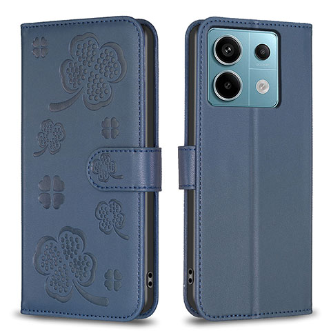 Funda de Cuero Cartera con Soporte Flores Carcasa BF1 para Xiaomi Redmi Note 13 Pro 5G Azul