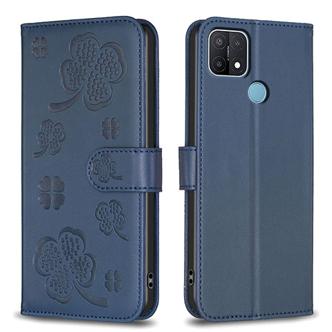 Funda de Cuero Cartera con Soporte Flores Carcasa BF2 para Oppo A15 Azul