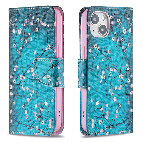 Funda de Cuero Cartera con Soporte Flores Carcasa L01 para Apple iPhone 14 Cian