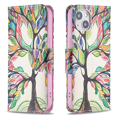 Funda de Cuero Cartera con Soporte Flores Carcasa L02 para Apple iPhone 13 Mini Multicolor