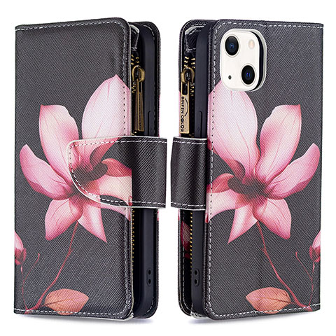 Funda de Cuero Cartera con Soporte Flores Carcasa L03 para Apple iPhone 14 Plus Marron