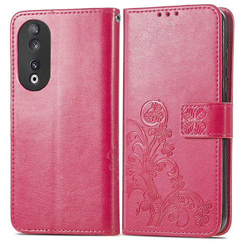 Funda de Cuero Cartera con Soporte Flores Carcasa para Huawei Honor 90 5G Rosa Roja