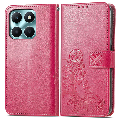 Funda de Cuero Cartera con Soporte Flores Carcasa para Huawei Honor X6a Rosa Roja