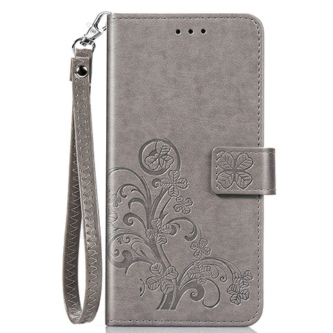 Funda de Cuero Cartera con Soporte Flores Carcasa para Motorola Moto One Fusion Plus Gris