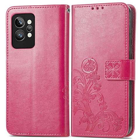 Funda de Cuero Cartera con Soporte Flores Carcasa para Realme GT2 Pro 5G Rosa Roja