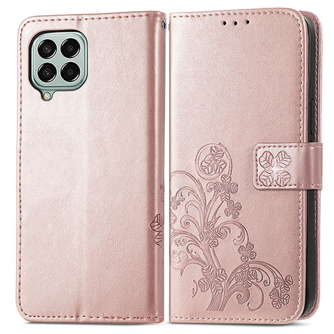 Funda de Cuero Cartera con Soporte Flores Carcasa para Samsung Galaxy M33 5G Rosa